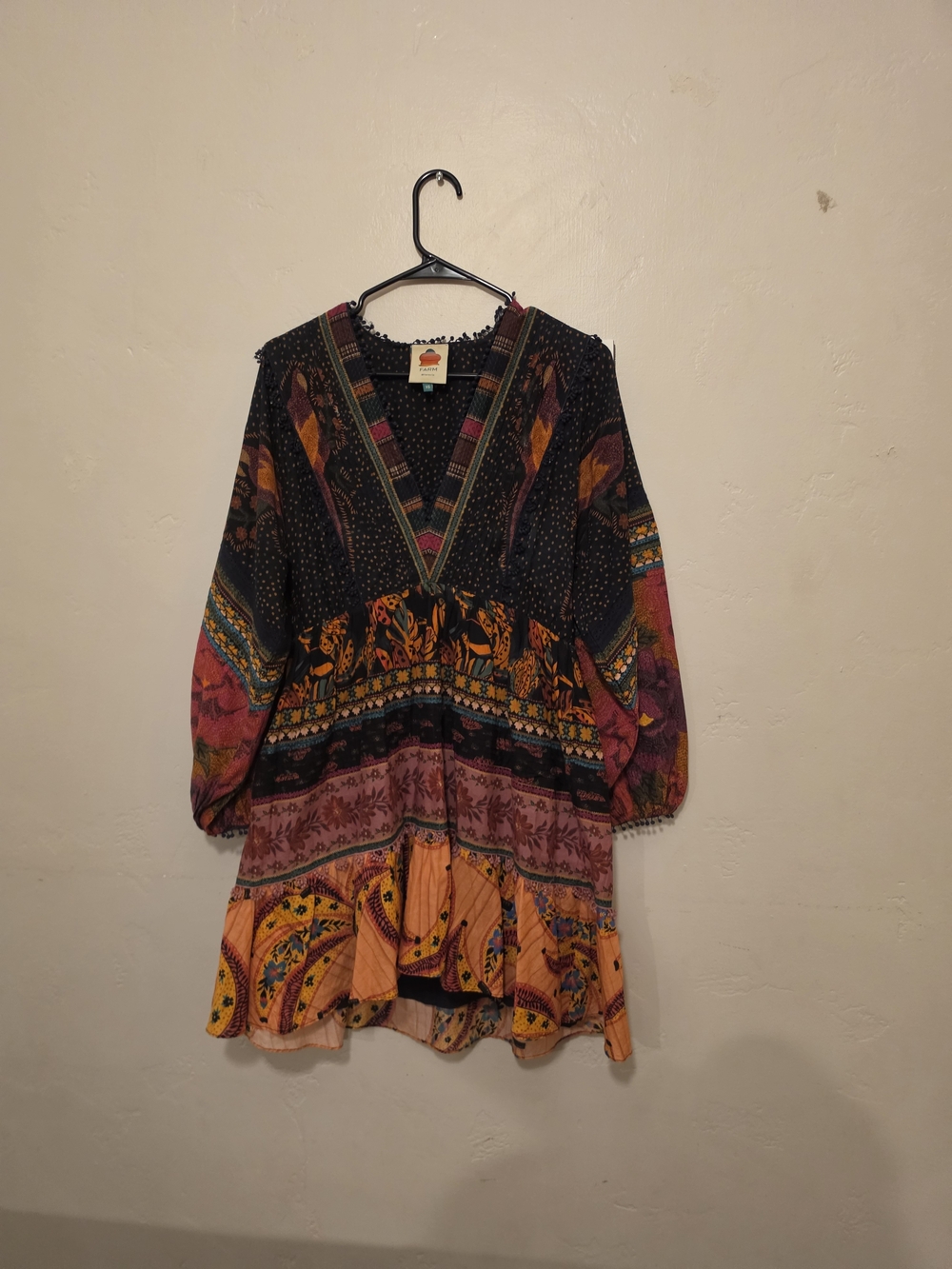 FARM Rio Black Multicolor Boho Tiered Dress